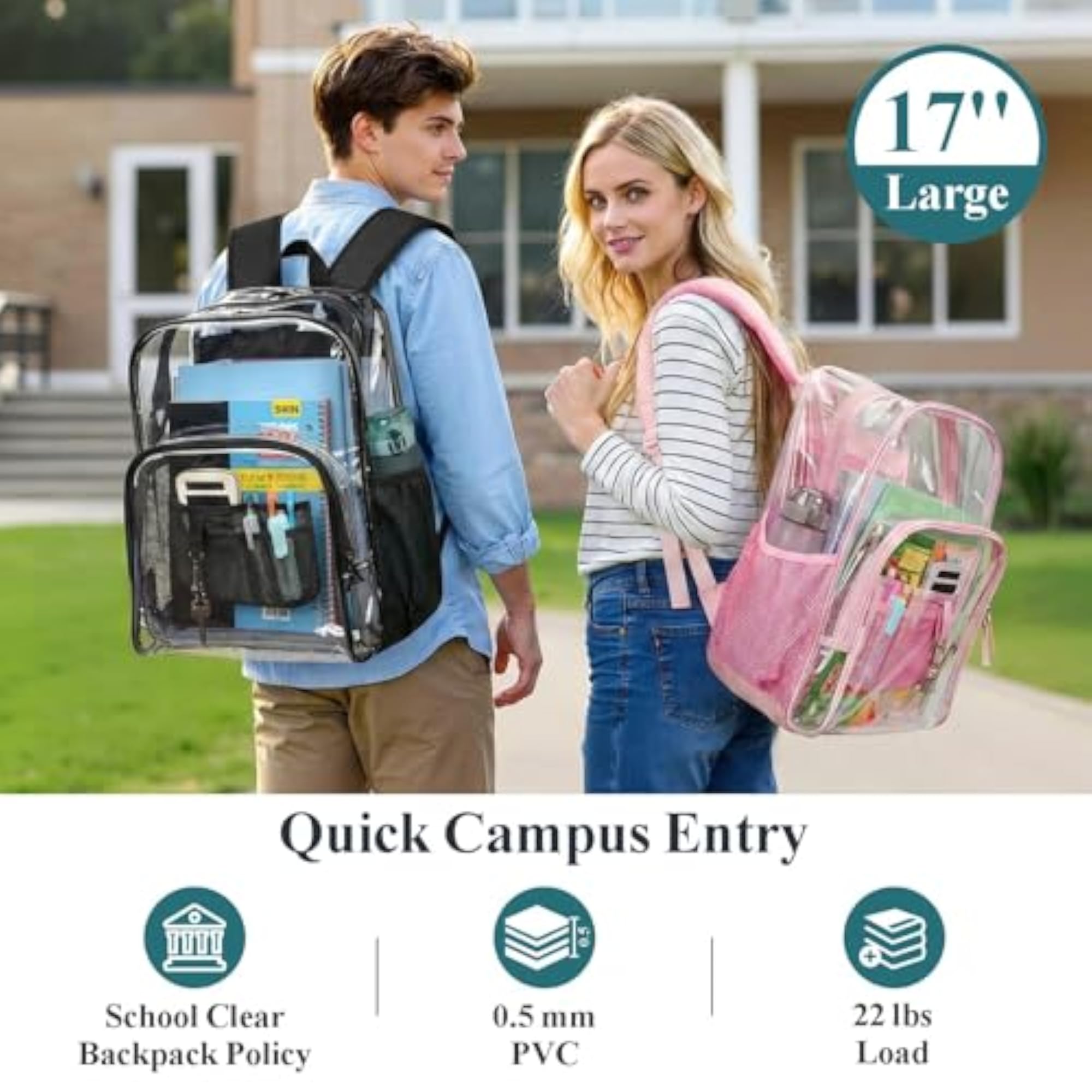 Heavy Duty Clear Backpack for School, Waterproof Transparent Design