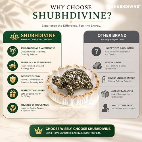 Image of Lab Certified Natural Pyrite Tortoise (Kachhua) Crystal for Wealth, Success & Vastu | Home Decor Figurine (Pyrite Tortoise with Selenite Plate)