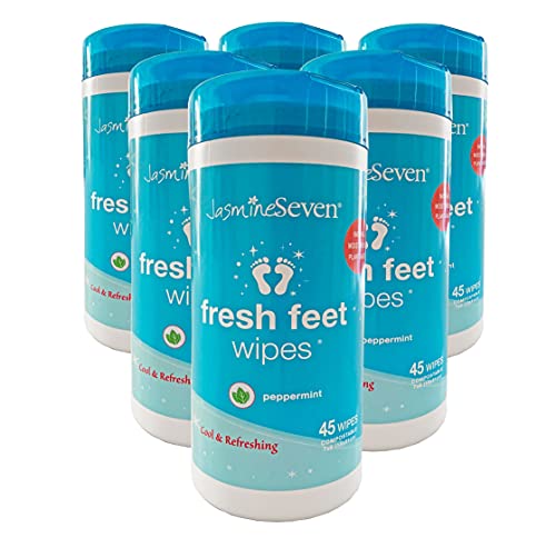 Fresh Feet Wipes, Peppermint Foot and Body Wipes, 6 x 45 Count Canisters