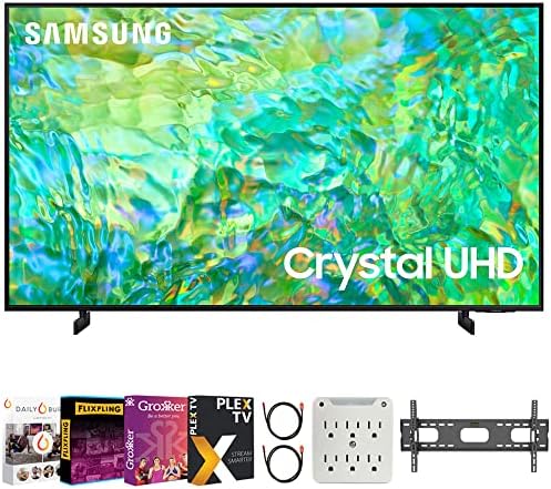 SAMSUNG UN55CU8000 65 inch Crystal UHD 4K Smart TV Bundle with Premiere Movies Streaming + 37-100 Inch TV Wall Mount + 6-Outlet Surge Adapter + 2X 6FT 4K HDMI 2.0 Cable (2023 Model)