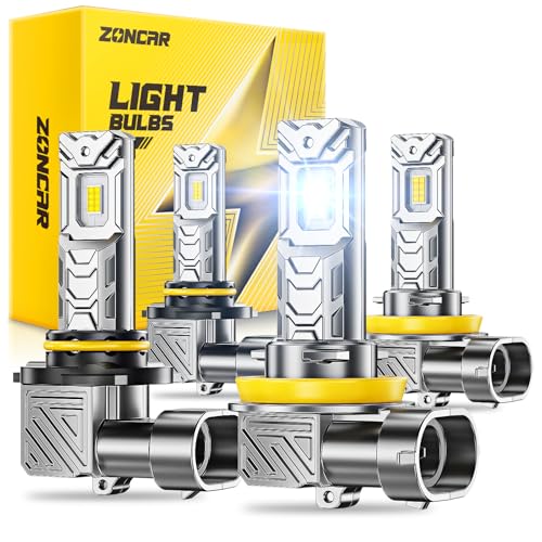 Image of H11 9005 LED Bulbs Combo, 100,000LM Cool White 6500K, Real 1:1 Size to HB4 HB3 Stock Bulbs Plug N Play, 60000h Lifespan, Canbus Ready Anti Hyper Flashing For Nightime Driving, Pack of 4