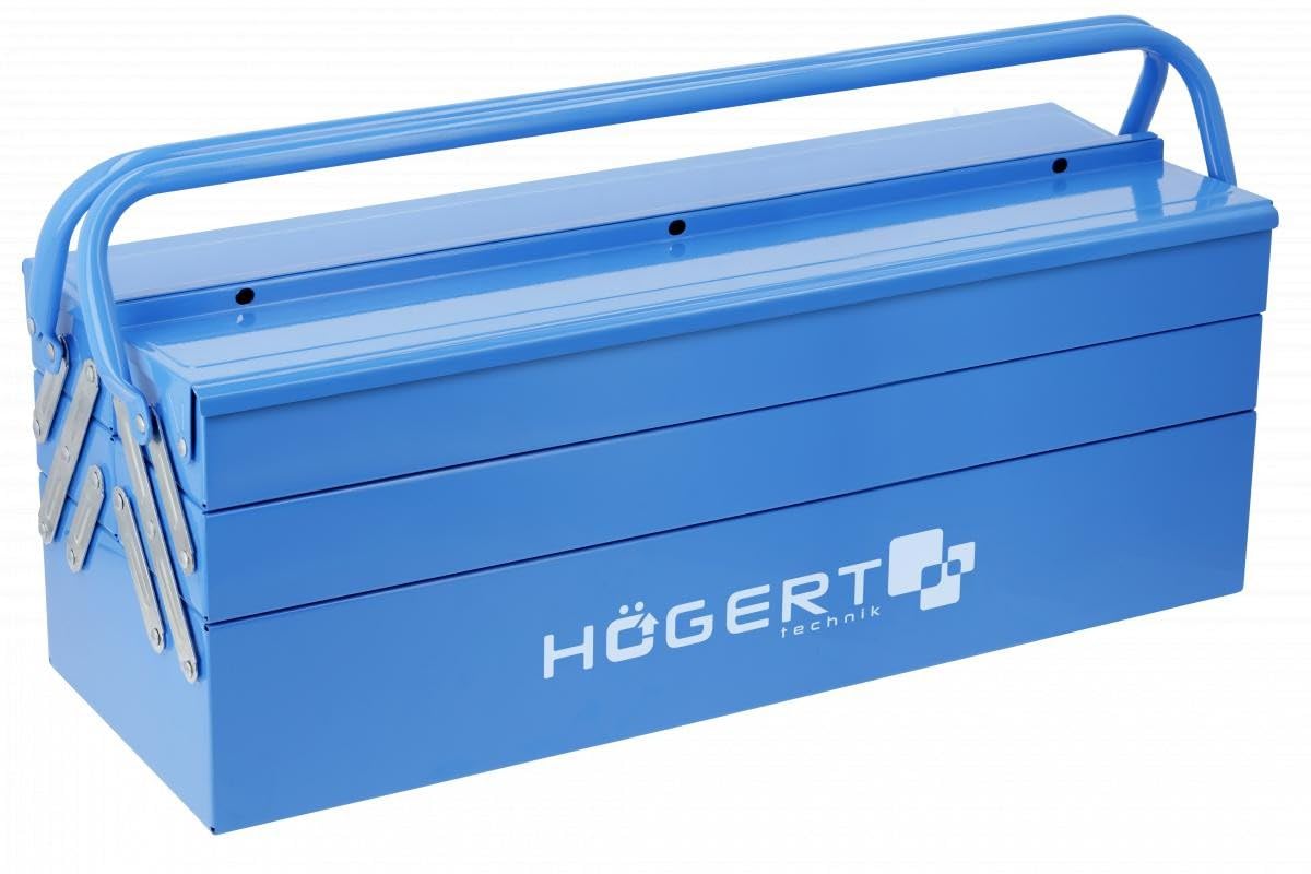 Högert Technik – Caja de herramientas de metal para herramientas y piezas pequeñas - Caja de herramientas - 53 cm x 20,5 cm x 20,5 cm x 20 cm - Caja con compartimentos totalmente accesibles - Maleta