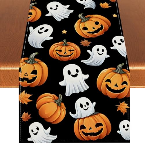 Halloween Ghost Pumpkin Table Runner,Halloween Dinner Table Runner Decorations and...