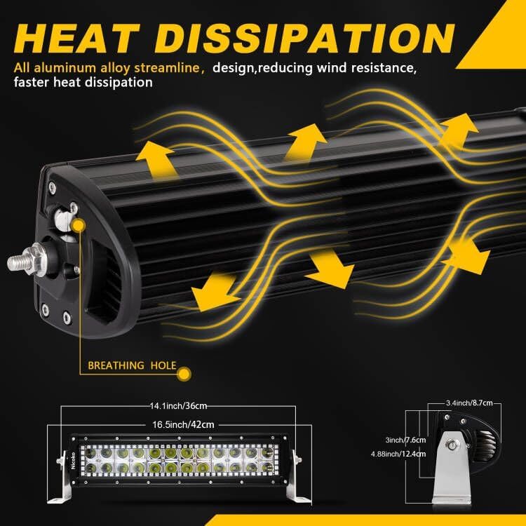 Miniatura 5 de Barra de luz LED Nicoko 18W, 120W, 180W, 300W con anillo de Halo RGB, barra de luz de niebla, Jeep Wrangler 4WD 4x4, todoterreno