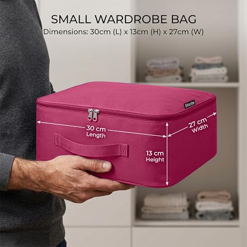 Image of Storite 2 Pack Mini Nylon Storage Bag, Magenta, 30x27x13 cm | Zip Closure, Foldable, Multipurpose Organizer, Travel, Clothes, Makeup, Toys & Home Storage, Portable Utility Bag