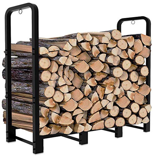 Artibear Firewood Rack Stand 4ft Heavy Duty Logs Holder for Outdoor Indoor Fireplace Metal Wood Pile Storage Stacker Organzier, Matte Black
