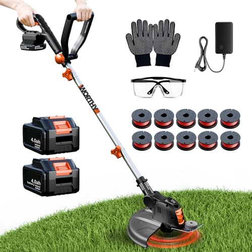 Electric Weed Wacker String Trimmer: Cordless Weed Eater 21V Battery Powered with 12' Cutting Width, Eco Friendly Grass Cutter Edger Lawn Tool (2 x 4.0Ah Batteries and Charger Include)