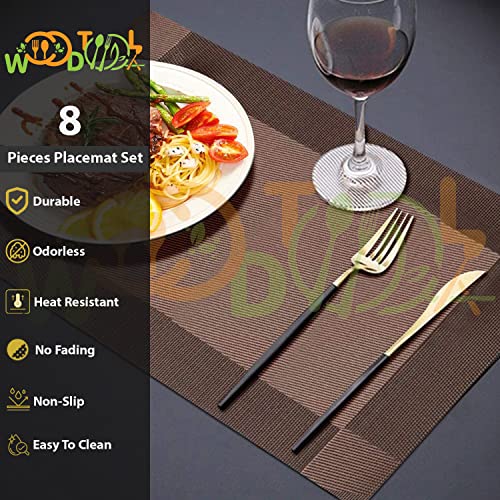 Image of Table Runner and Placemats Set of 8 - PVC Table Mats - PlaceMats for Dining Table - PVC Table Mats - Kitchen mats (8-Piece Placemat, 1-Piece Runner, Brown)