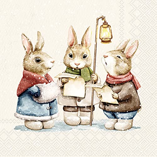 IHR Ideal Home Range - Weihnachtsservietten LEISE RIESELT DER SCHNEE Weihnachtslieder singen Schneefall Flocken cream 20 St. Lunch-Servietten 33 cm x 33 cm