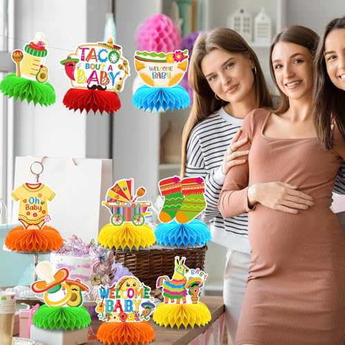 Image of Mexican Fiesta Shower Decorations - 9Pcs Taco Bout A Baby Cinco de Mayo Honeycomb Centerpieces for Mom to Be Gender Reveal Party Supplies Set Newborn Ornaments Table Toppers