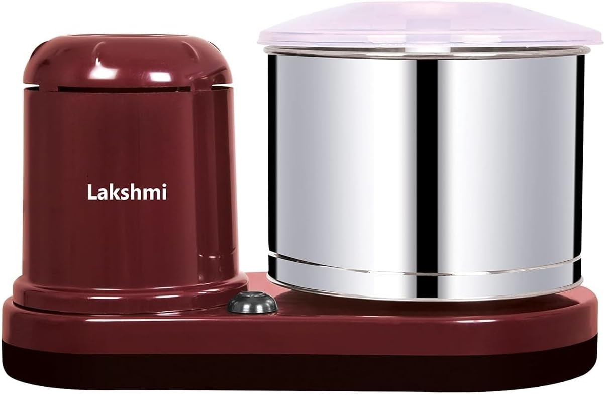 Lakshmi Cherry Red Model 2 L Table Top Wet Grinder with Atta Kneader & Coconut Scrapper | 110 Volt for USA & Canada