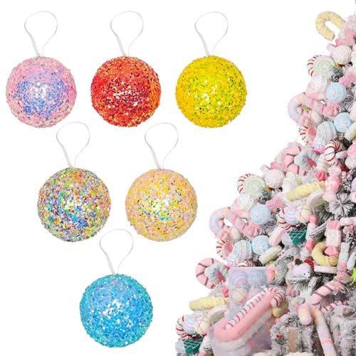 LANGXUN 6pcs Candy Land 2025 Xmas Birthday Party Wedding Suppiles Decoration, Hanging Candy Cane Christmas Tree DΓ©cor, Christmas Decorative Hanging Ornaments Crafts Rainbow Balls