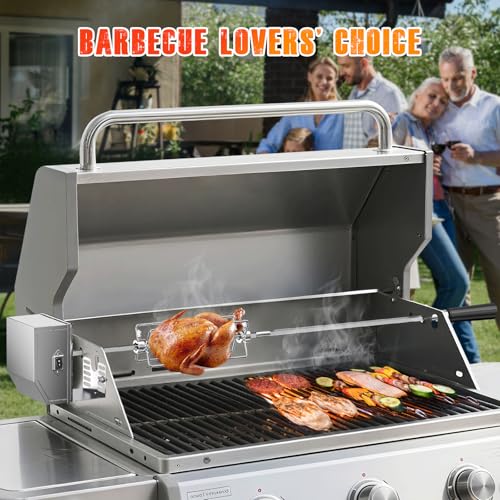 Yapasopu drehspieß für gasgrill BBQ Fleischklammer 3RPM Griffstück und Motor Elektrischer Drehspieß Einstellbare Länge 56-134cm Edelstahl Grillspieß Set