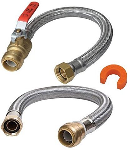 1/2 x 1/2 FIP 20" Water Heater Hose Kit with Disconnect Clip - Lead-Free Brass Ball Valve and Stainless Steel Flex hose - Push Connect Fittings - High