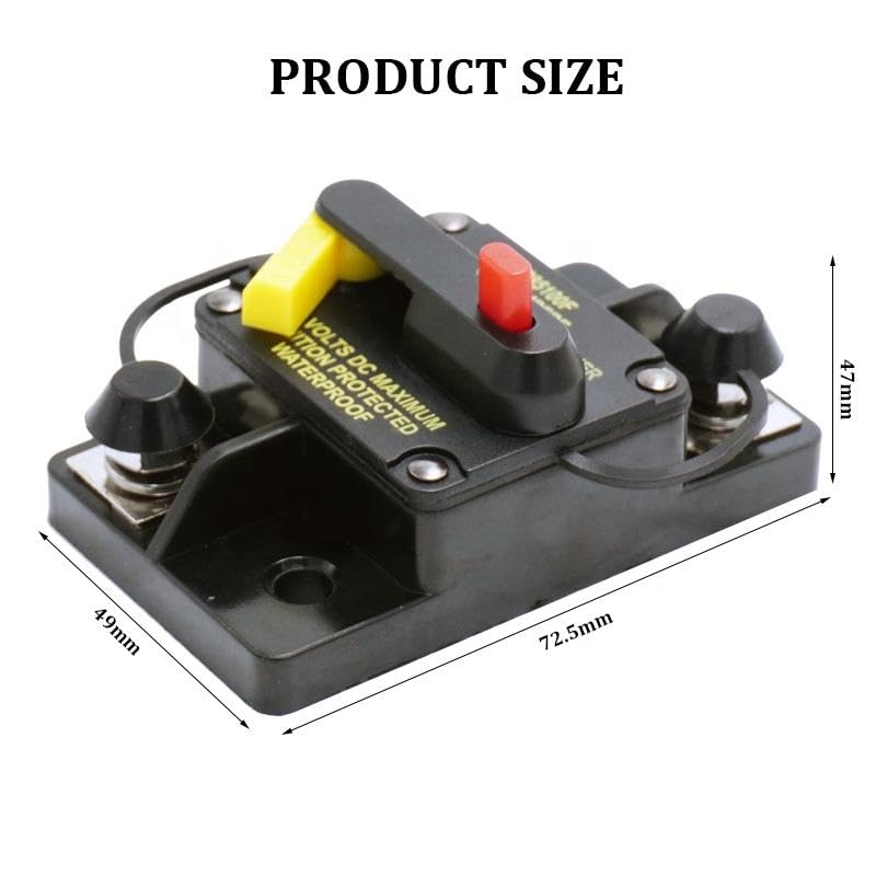 Blue Sea 285 Series DC Circuit Breaker, 100 Amp, Black, Waterproof, Thermal Protection, Manual Reset, 72.5x49x47mm (CB-11-100A)