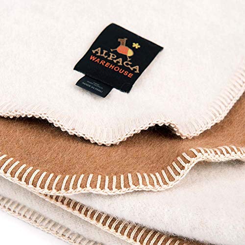Alpaca Warehouse Eco 100% Baby Alpaca Blanket Twin Size 79" X 59" Natural Fiber Wool Throw Soft Hypoallergenic Dye Chemical And Toxin-Free Ethical Biodegradable Sustainable (Ivory/Camel, Twin) #TOP2
