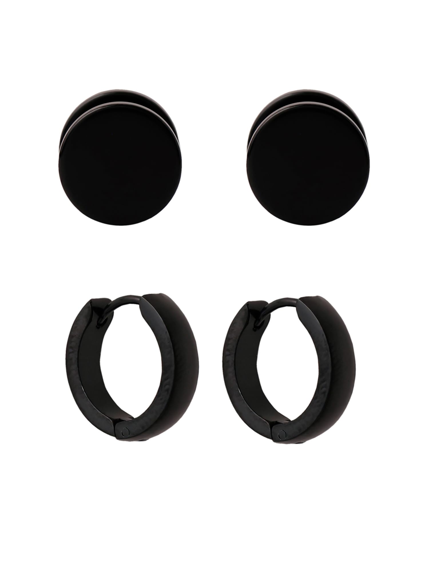 Stud Earrings for Men Combo of 2 Pairs Stainless Steel Dumbbell Black Stud Hoops Earrings for Men and Women