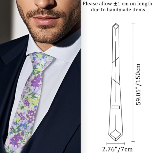 Image of Cotton Floral Ties for Men 2.76 inch Men's Skinny Tie Linen Flower Printed Neck Tie for Wedding Dating Party