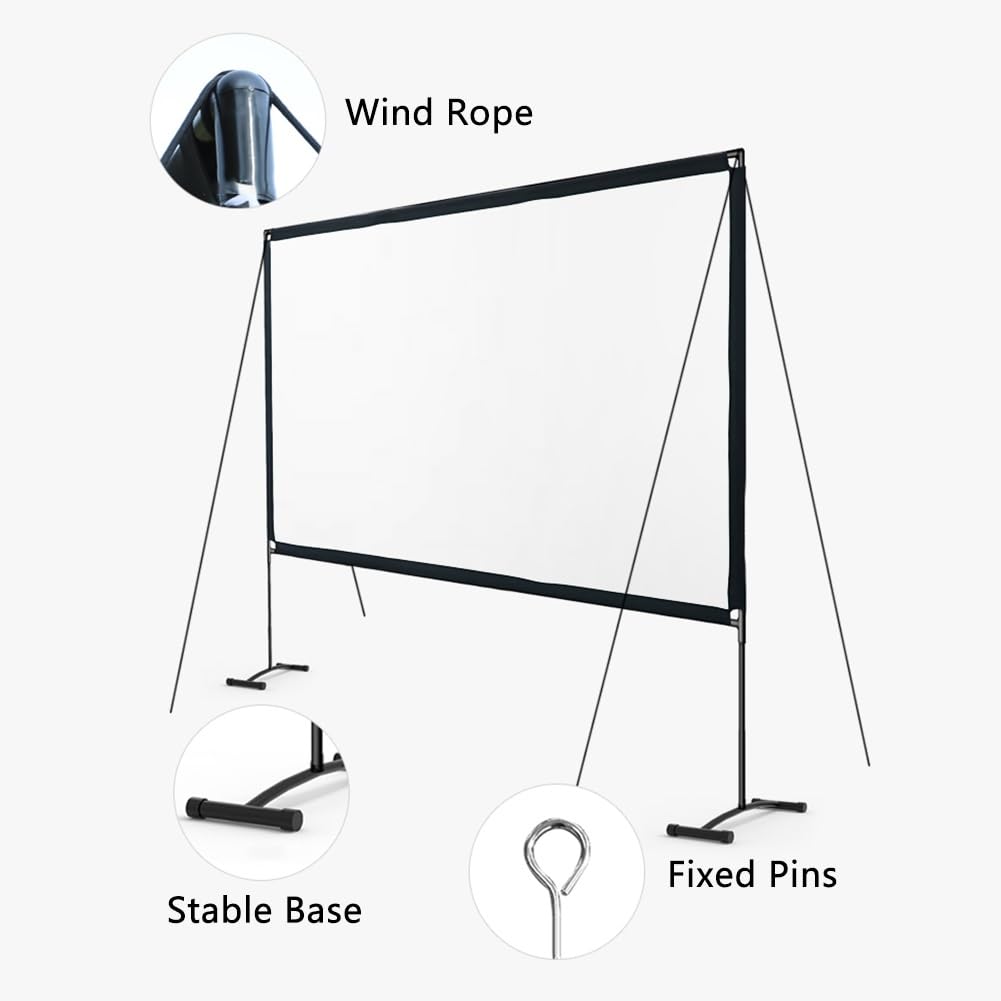 Schermo di Proiezione Portatile per Esterni da 100/120 Pollici con Supporto, Schermo Cinematografico Ultra HD 3D 4K 16:9, Antipiega per Home Theater(120"(16:9))