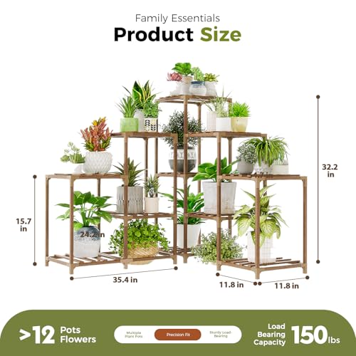 Bamworld PLANT-03 Stand Indoor Outdoor Corner Shelf 11 Potted Large Holder For Multiple Plants Wooden Tall Stands Combo Table Rack Garden Patio Lawn Window thumb #3