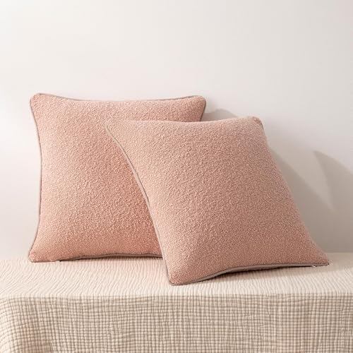 Image of Amazon Basics Boucle Throw Pillow Covers for Couch, Living Room, Home Decor with Hidden Zipper, Pink, 18x18in, Pack of 2