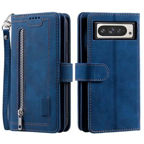 Étui pour Google Pixel 9 Pro XL bleu idéal pour voyager léger avec sa pochette zippée
