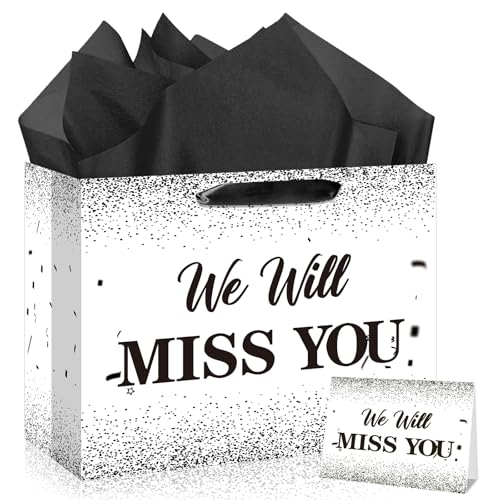 Farewell Going Away Party Decorations Black White We Will Miss You Gift Bags with Wrapping Paper Greeting Card for We Will Miss You,Goodbye,Retirement,Coworker Office Leaving Party Supplies Decor Gifts