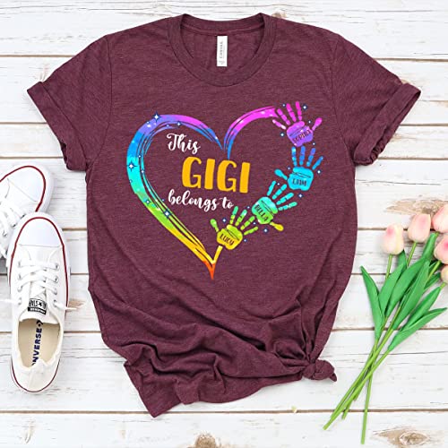Personalized This Gigi Belongs to Heart Hand Color T-Shirt, Custom Grandma with Kids Name Shirt, Gifts for Mother's Day, Christmas, Birthday Black4