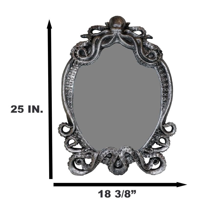 Ebros Gift 25" Tall Large Vintage Silver Marine Sea Monster Kraken Cthulhu Octopus Tentacles Wall Mirror Hanging Plaque Figurine Decor Legends Myths and Fantasy Accent