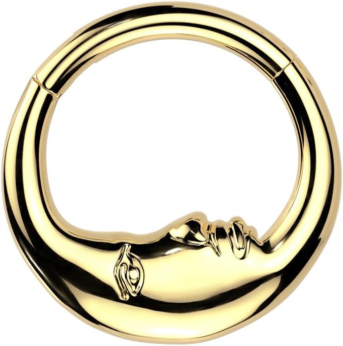 Pierced Owl 16GA 316L Stainless Steel Moon Face Hinged Segment Clicker Ring