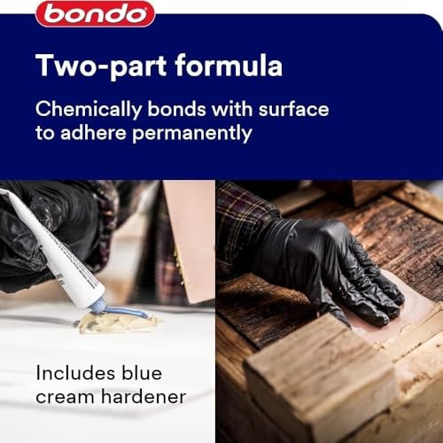 Image of 3M Bondo Wood Filler 30 oz (850.49 g) with Bondo Cream Hardner 0.5 oz (14g), Repairs Chips and Cracks in Wood, Sandable, Paintable, and Stainable (WF-QT-ES) (Pack of 3)