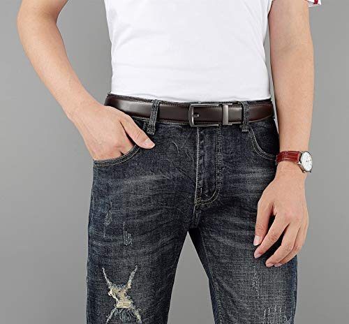 Image of Lingli Men's Belt,Ratchet Dress Belt with Automatic Buckle Brown /Black-Trim to Fit-35mm wide