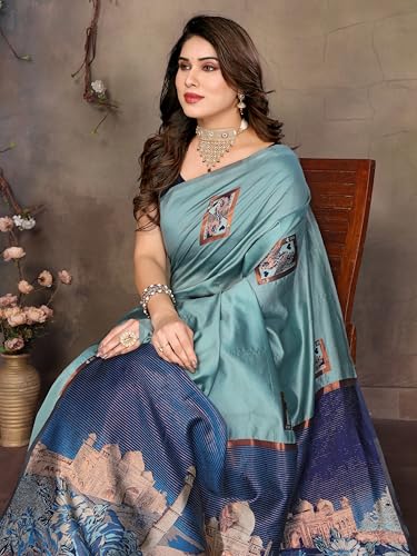 Image of Sidhidata Women's Kanjivaram Banarasi Soft Silk Saree With Unstitched Blouse Piece (Silk Box Flower)