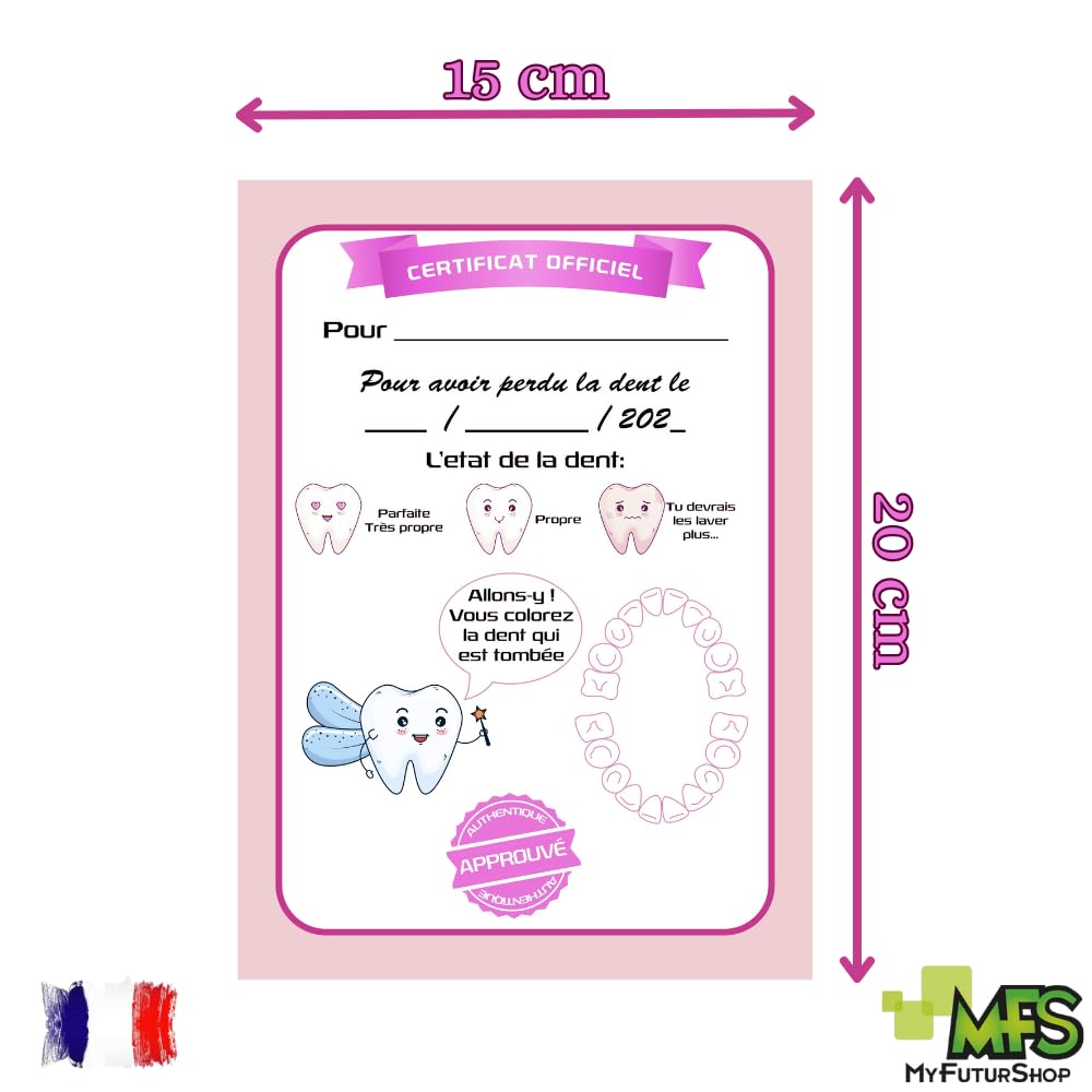 Myfuturshop® Puerta Mágica del Hada de los Dientes - Caja para Diente, Escalera y 4 Certificados de Diente limpio. VERSION FRANCESA ¡Regalo Único para Niño y Niña, Despierta la Magia! (ROSA)