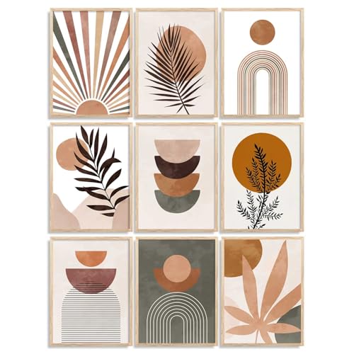 Image of kotart Boho Art Home Decoration Modern Paintings With Frame For Living Room Bed Room Hotel Wall Decor Digital Reprint Set of 9 (13X17 inch)