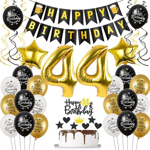 Décoration 44 ans anniversaire décoration homme femme, ballon 44 ans anniversaire noir or, décoration d'anniversaire 44 ans homme ballon d'air, décoration de gâteau 44 hommes décoration d'anniversaire