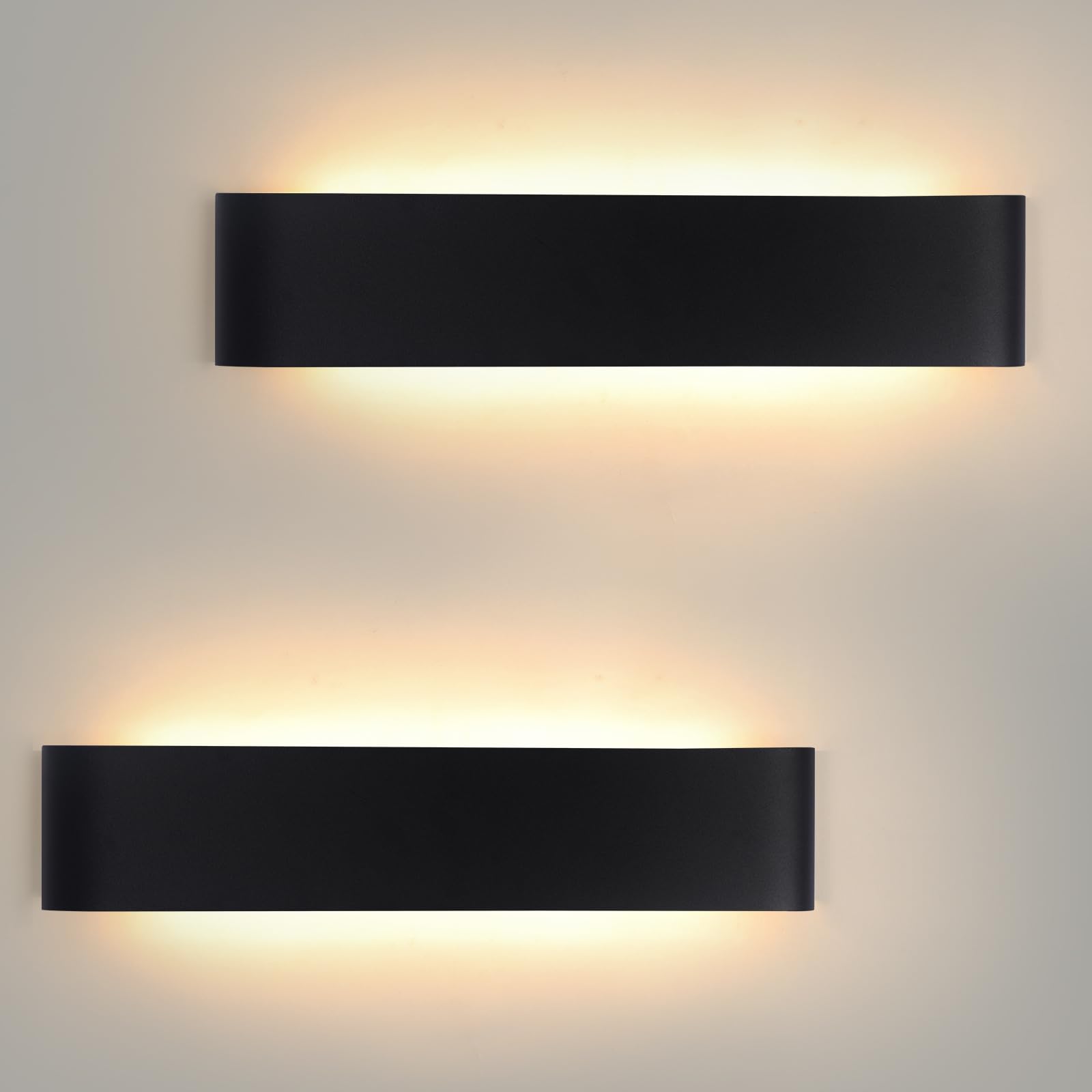 YCZM Applique da Parete Interno 24W,Lampada LED Parete Interni 3000K/4000K/6500K Temperature a tre colori opzionale,Applique LED da Parete Interno 38CM 2880LM,Lampada a Muro 2 Pezzi Nero