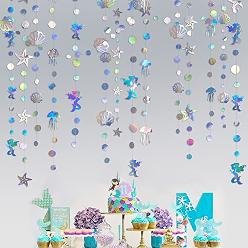 40 Ft Iridescent Mermaid Garland With Jellyfish Seashell Starfish Pearl Holographic Paper Streamer For Little Mermaid Rainbow Theme Birthday Bachelorette Baby Shower Under The Sea Party Decorations #TOP3