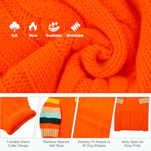 OUOBOB Hundepullover, Extra Weicher Kabelstrick Rollkragenpullover mit Bauchöffnung für Große Hunde wie Labrador oder Golden Retriever, Winterjacke, XL Orange