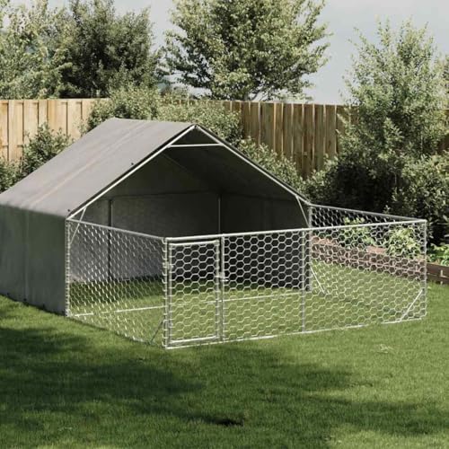 IKAYAA Cuccia per Cani da Esterno con Recinto Box per Cani da Esterno Gabbia Cani Recinto per Cani Cuccia Cane Esterno-5 x 3 x 1.9 m