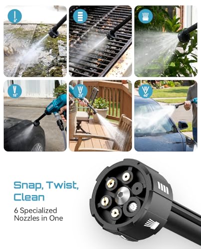 Image of SEESII Cordless Portable Washer, Electric Power Washer with 4000mAh Battery, Lightweight Washer Gun with 6-in-1 Nozzle & 27FT Hose, Handheld Power Cleaner for Car, Driveway, Garden, Patio & Fence