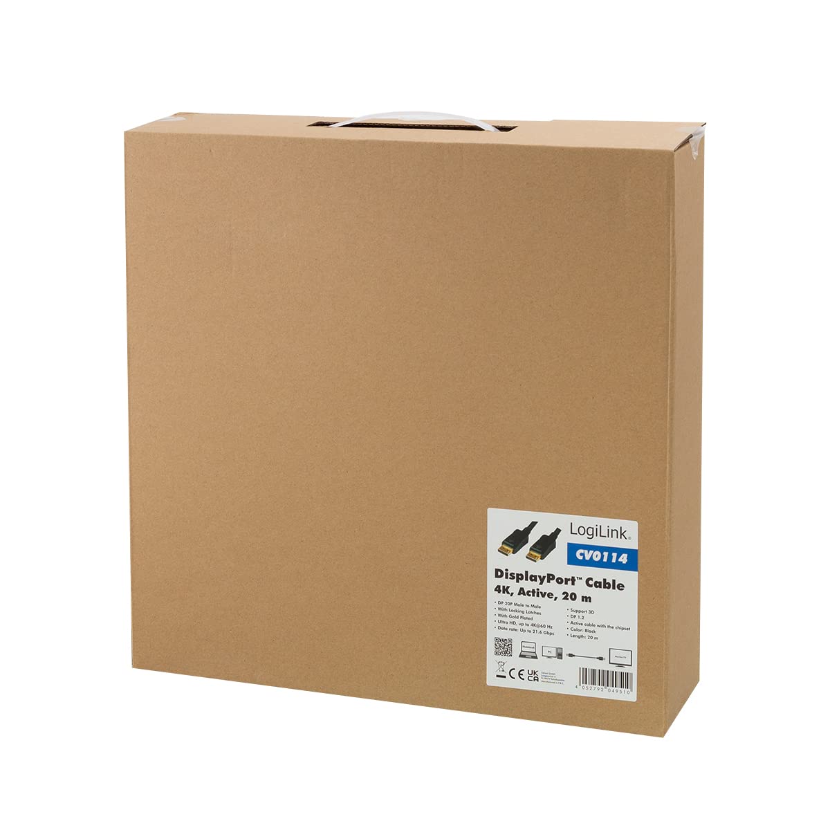 LogiLink CV0114 Aktives DisplayPort 1.2 Anschlusskabel, Ultra HD, 3D, 4K2K/60Hz Schwarz