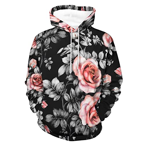 Hoodie fleurs rouges mixte sweat à capuche manche longue taille S