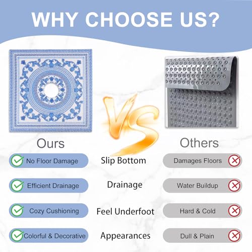 Image of Square Shower Mat Non Slip: 32x32 Inch Extra Large Shower Mats with Drain Hole in Middle -Anti Slip Shower Mats for Inside Shower -Loofah Shower Floor Mat Bath Mat for Shower Stall Bathtub Elderly