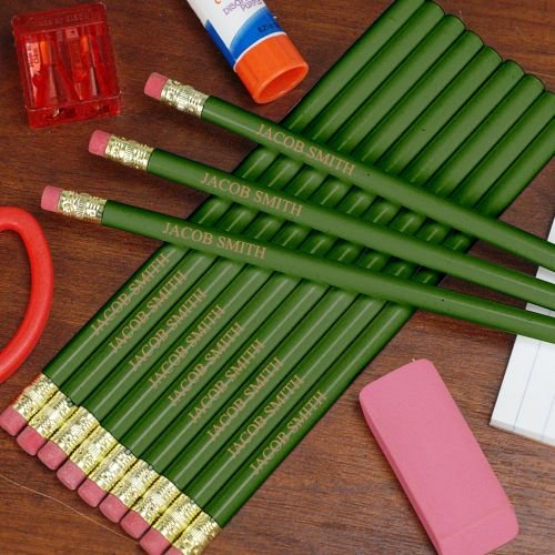 Papelitos grabados verdes pack de 12 lápices escolares miniatura 1