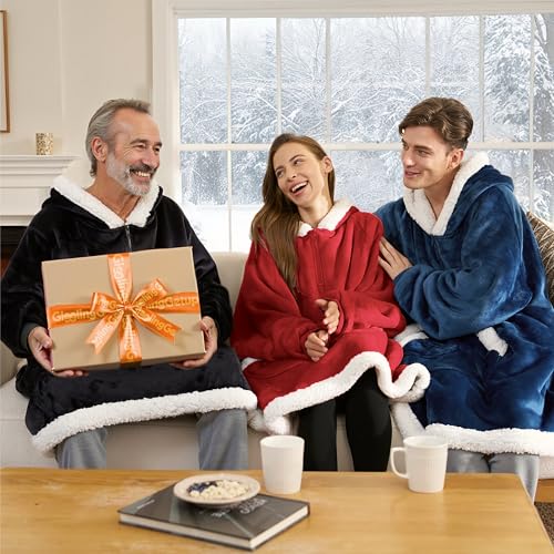 Image of Giggling Getup Wearable Blanket Hoodie for Women Men Gifts for Women Mom Wife Sherpa Fleece Hooded Blanket Sweatshirt Warm Cozy Sherpa Wearable Throw with Giant Pocket & Sleeves for Adult Standard Red