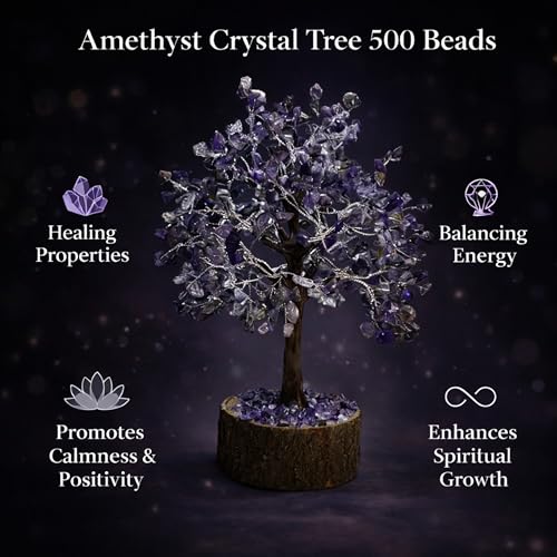 Image of REMEDYWALA Illuminate Your Space with the Amethyst Crystal Tree 500 Beads
