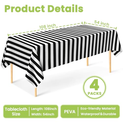 Image of Mulbozy Black Striped Tablecloth 4 Pack,Black and White Stripe Table Cover