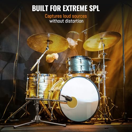 Image of Phenyx Pro PDM33 Kick Drum Microphone, Cardioid Dynamic Mic with Locking Stand Adapter, Integral XLR Connector, and Metal Mesh Grille