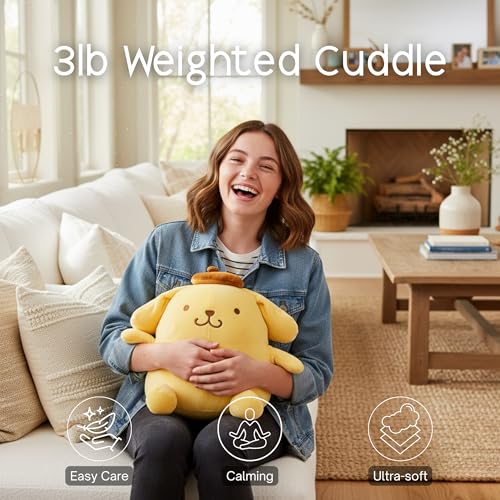Image of Pompompurin Weighted Cuddle Pillow - 3lb Soft Plush & Cozy Sanrio Pillow for Comfort, (Officially Licensed Product) By Franco Calm